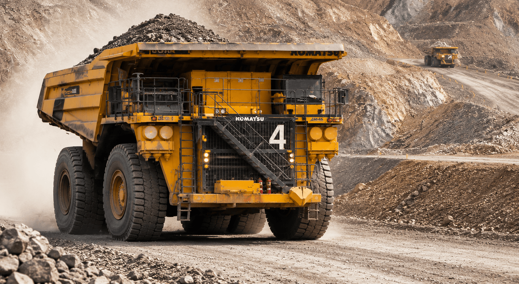 Heavy-duty industrial vehicle on rugged tyres at a work site